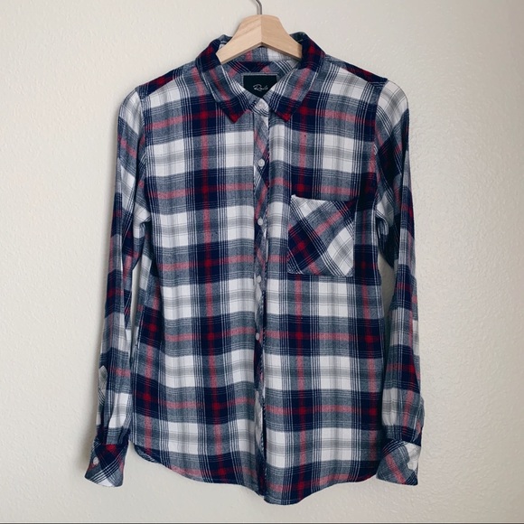 Rails Blue, Red and White Plaid Flannel Shirt XS - Picture 2 of 8